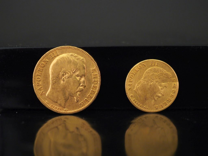 1 Pièce de 20 Francs or 1853 A 1 Pièce de 5 Francs or 1863 - BB   