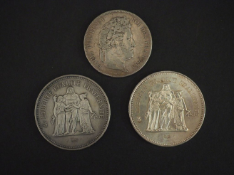 Vente aux enchères 2 Pièces de 50 Francs argent 1 Pièce de 5 Francs argent 1839 Poids : 8