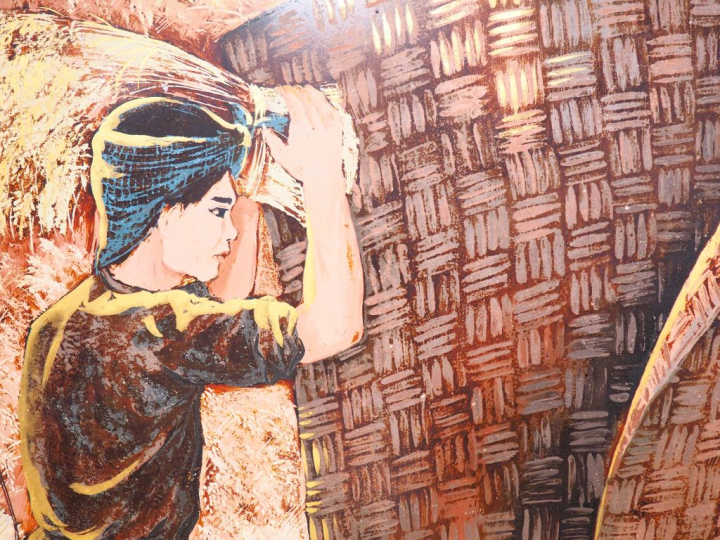 Vietnam, seconde moitié XXe siècle, Important panneau en laque polychr