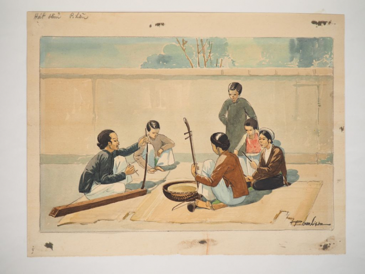 PHAM VAN LIEN. "Les musiciens". Aquarelle signée en bas à droite et da