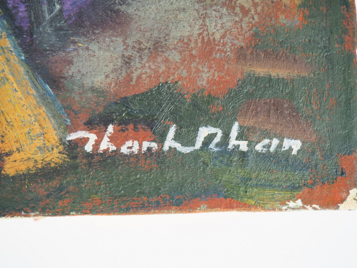 Vietnam XXe siècle, Huile sur toile « Promenade en forêt » Signée en b