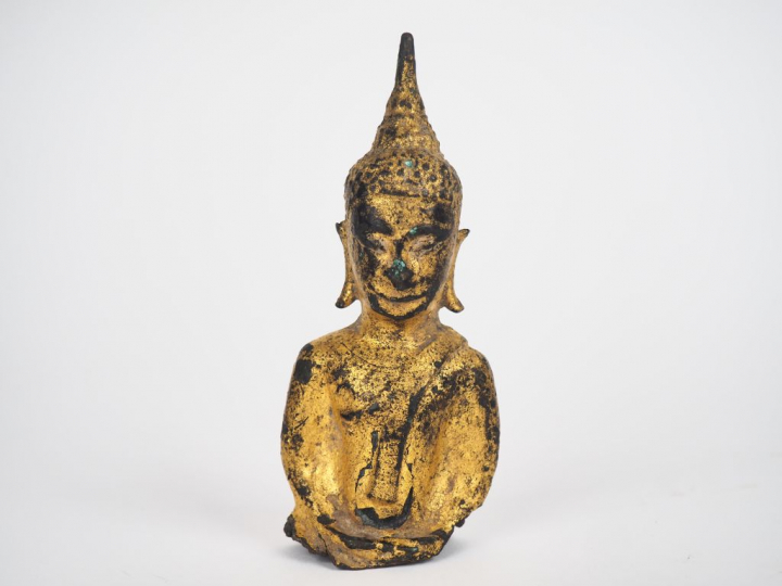 Ayutthaya, XVIIe siècle,  Petit sujet en bronze laqué et doré, représe