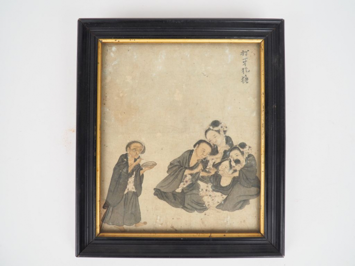 Ecole japonaise XIXème. "chez le dentiste". Aquarelle sur papier, sign