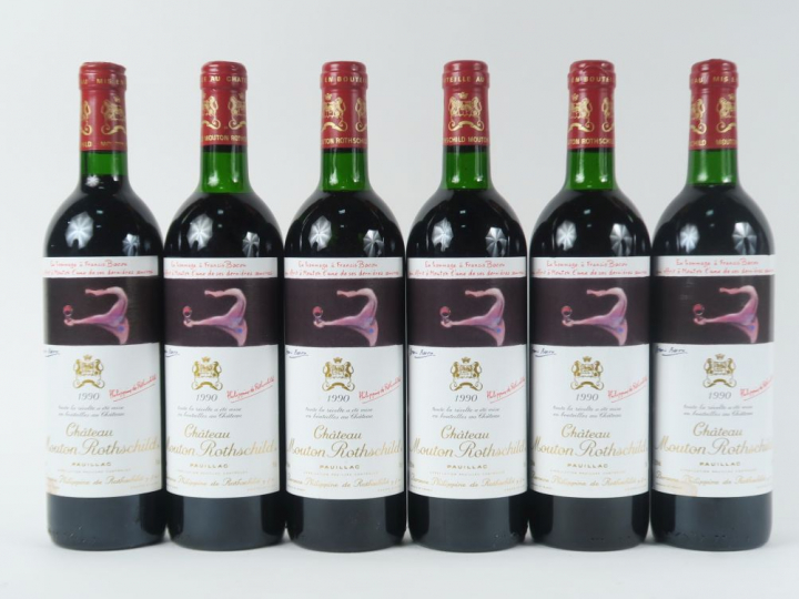 6 BOUTEILLES CHÂTEAU MOUTON ROTHSCHILD 1er GCC PAUILLAC - 1990 - 2 BG/