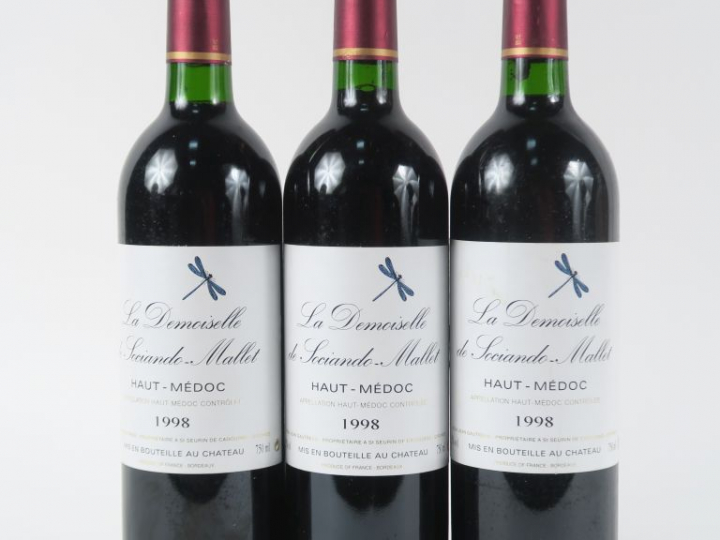3 BOUTEILLES LA DEMOISELLE DE SOCIANDO MALLET HAUT MEDOC - 1998