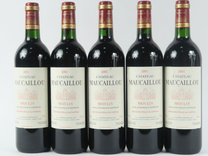 5 BOUTEILLES CHÂTEAU MAUCAILLOU MOULIS - 2001 - 3 BG