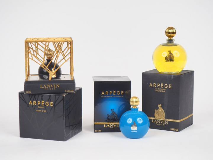 LANVIN. 2 eaux de parfum dans leur boîtes et 1 parfum "Jardin d'or" da