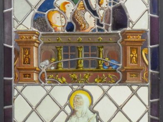 Vente aux enchères Vitrail XIXème à décor religieux. Dim.134 x 66,5 cm