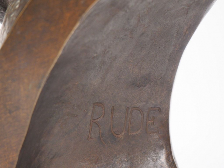 François RUDE. " Tête d'homme". Sculpture en bronze à patine brune, su