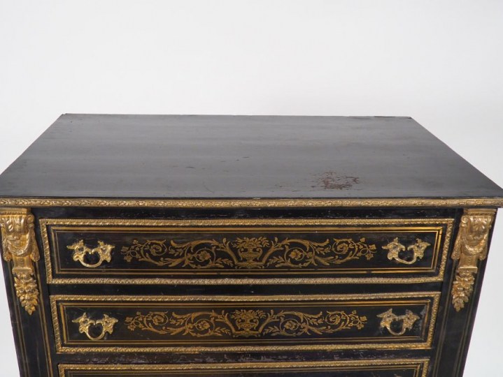 Semainier Napoléon III en marqueterie Boulle et bois noirci, ornementa