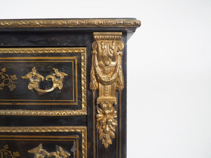 Semainier Napoléon III en marqueterie Boulle et bois noirci, ornementa