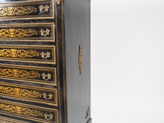 Semainier Napoléon III en marqueterie Boulle et bois noirci, ornementa