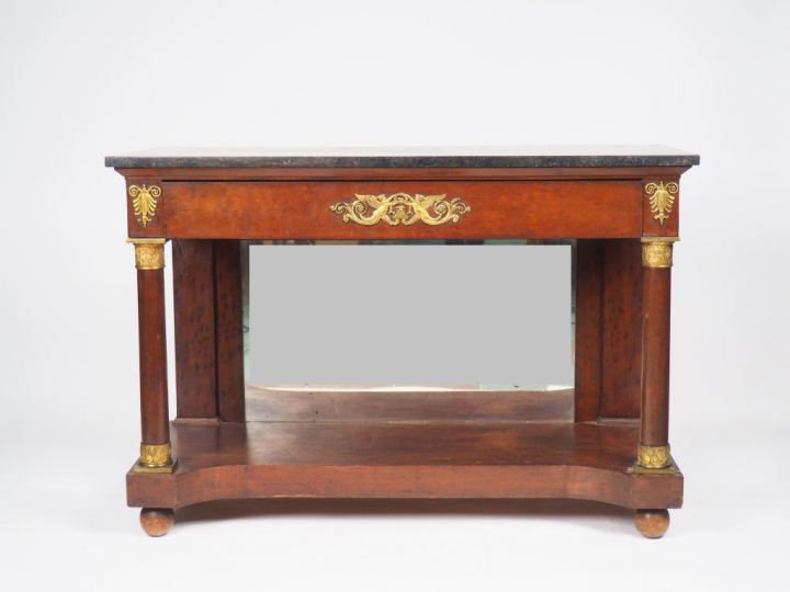 Console de style Empire en acajou et placage d'acajou, dessus marbre n