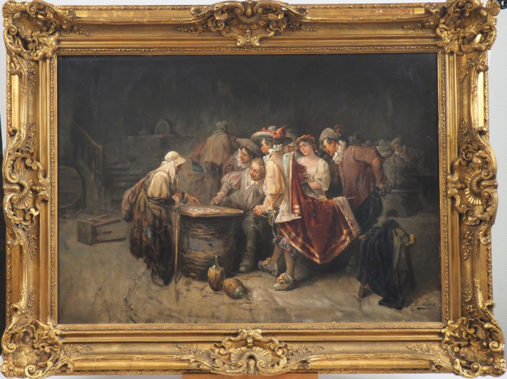 Luigi BALDERO. "La diseuse de bonne aventure". Huile sur toile, signée