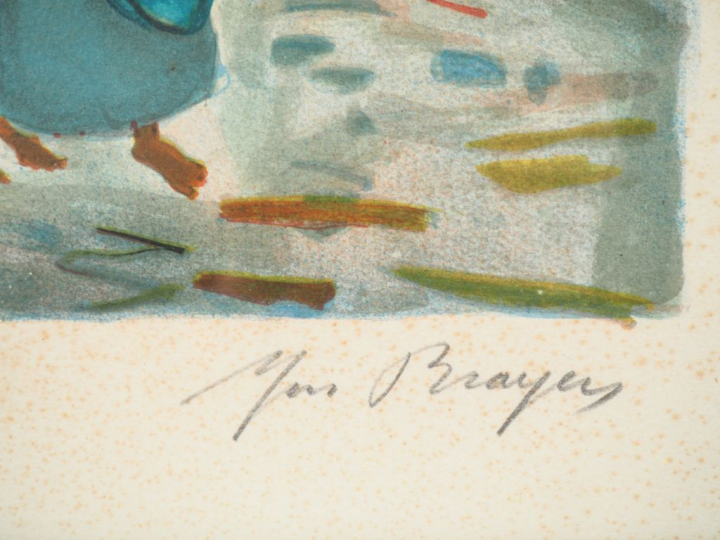 Yves BRAYER. "Village animé au Mexique" Lithographie signée en bas à d