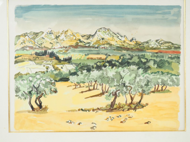 Yves BRAYER. "Paysage des alpilles". Lithographie signée. Dim. (à vue)