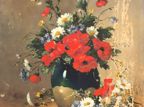 Amédée DE CARANZA. "Bouquet de fleurs". Huile sur toile, signée en bas