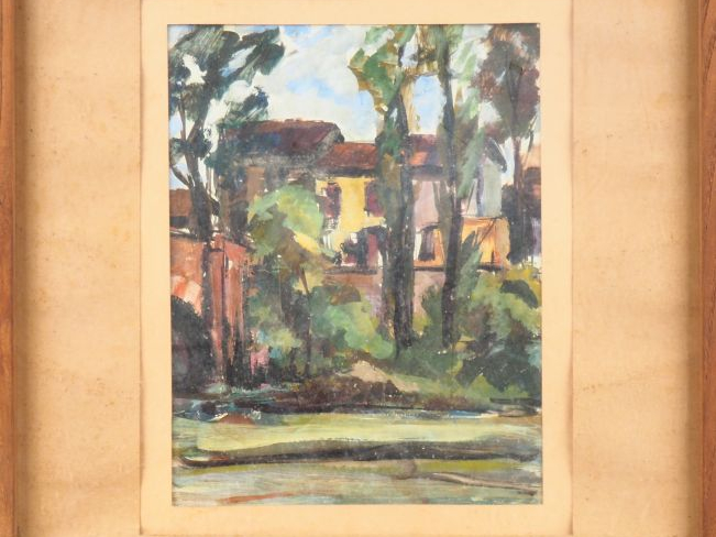 CARRERE. "Entrée de propriété". Gouache, signée en bas à gauche. Dim. 