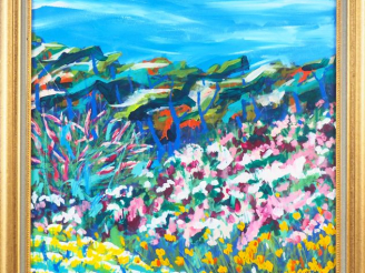 Vente aux enchères CHARVET. "Paysage fleuri". Huile sur toile, signée en bas à droite. Di