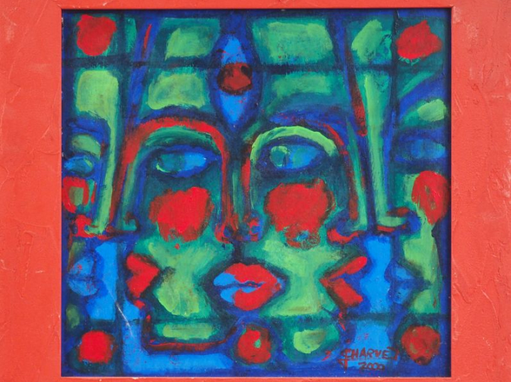 CHARVET. "Visage féminin". Huile sur isorel, signée et datée 2000 en b