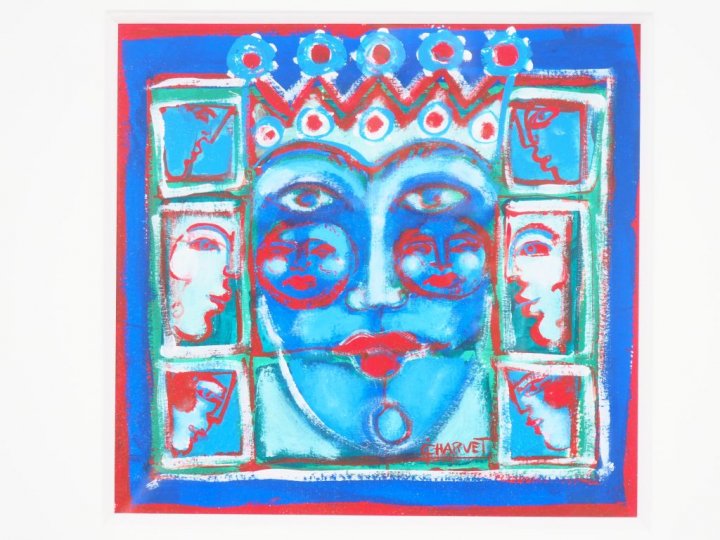 CHARVET. "Visages". Gouache sur papier, signée en bas à droite. Dim. (