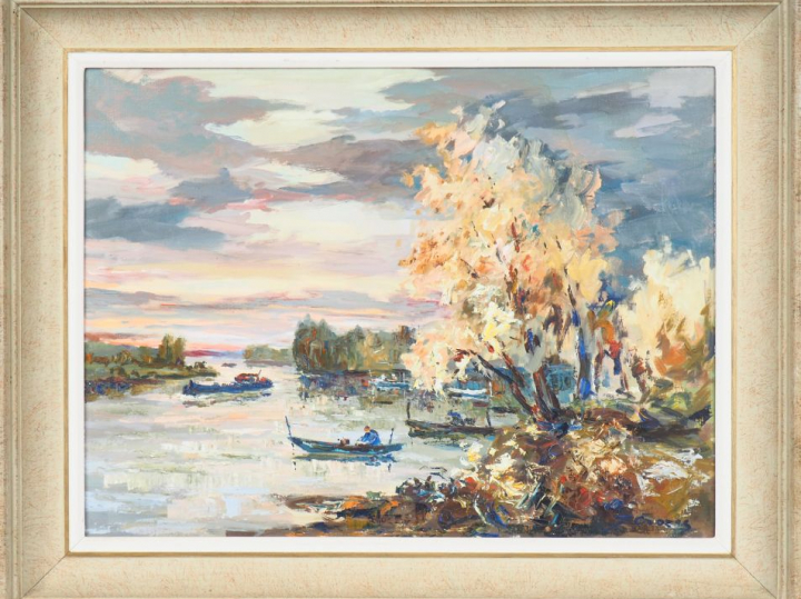 Joseph CROZES. "L'Oise en aval de Pontoise". Huile sur toile, signée e