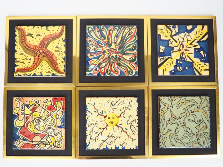 Salvador DALI (d'après). 6 carreaux en céramique polychrome. Dim. 20 x