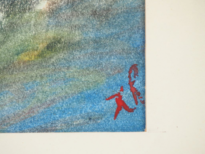 Pierre DAURE. "Le tiercé". Aquarelle monogramée en bas à droite et tit