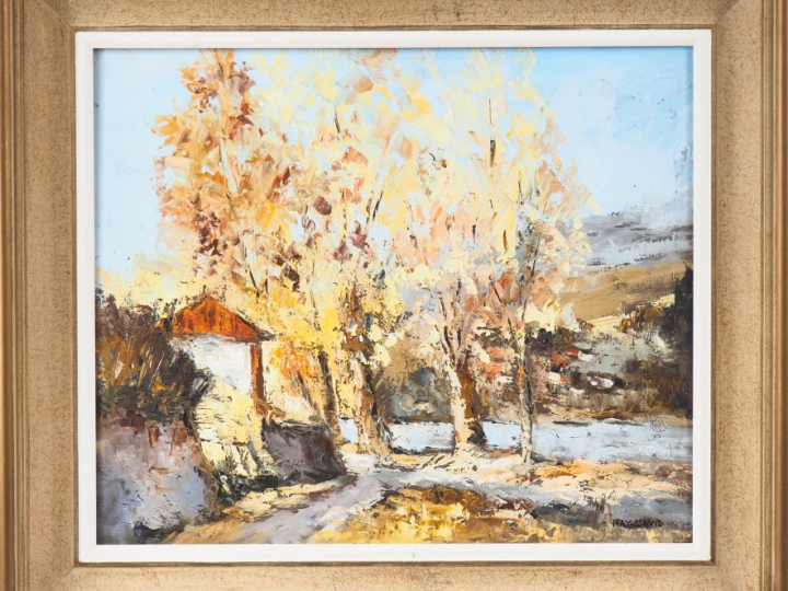 RAY DAVID. "Soleil d'automne". Huile sur toile, signée en bas à droite