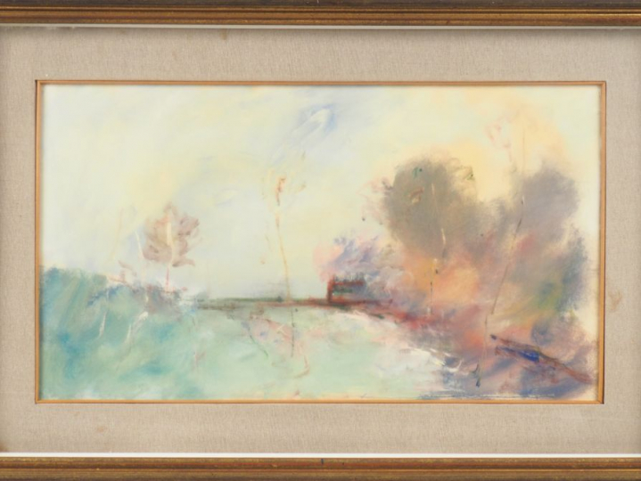Edouard DEGAINE. "Paysage". Huile sur toile, signée au dos et datée 19
