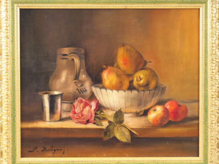 Paul Edouard DELIGNY. "Nature morte". Huile sur toile, signée en bas à