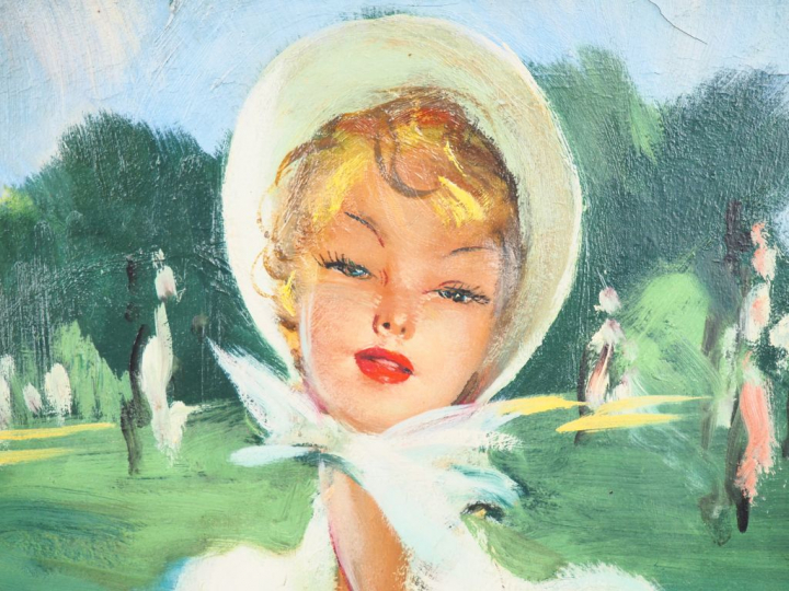 Jean Gabriel DOMERGUE (1889-1962). "La Garden Party" Huile sur carton.