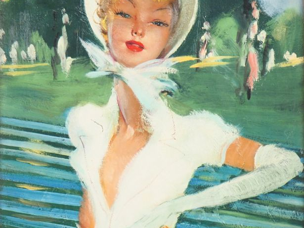 Jean Gabriel DOMERGUE (1889-1962). "La Garden Party" Huile sur carton.