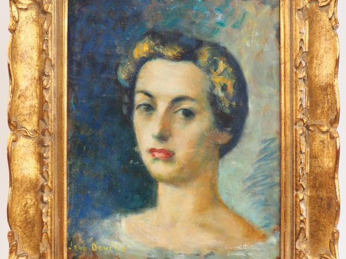 Jean DRUÏLLE. "Portrait de jeune femme". Huile sur isorel, signée en b