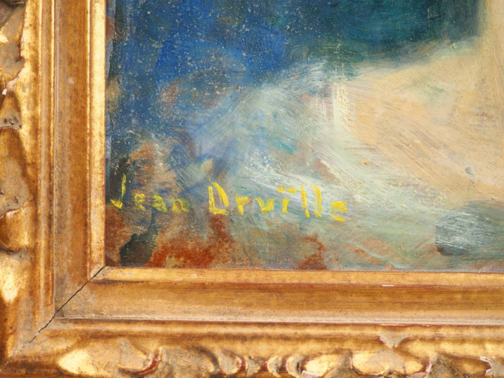 Jean DRUÏLLE. "Portrait de jeune femme". Huile sur isorel, signée en b