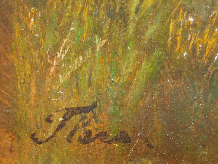 FLERS (?). "Bord de rivière animée en Hollande". Huile sur panneau, si
