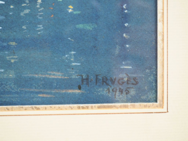 Henri FRUGES. "lumières et reflets, paysage futuriste". Aquarelle, sig