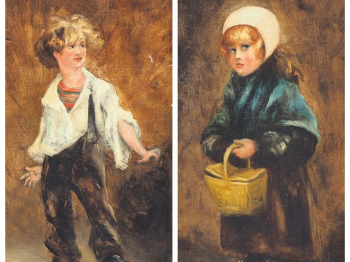 L. HAMEAU. "Les poulbots". Paire d'huiles sur toile, signées en bas à 