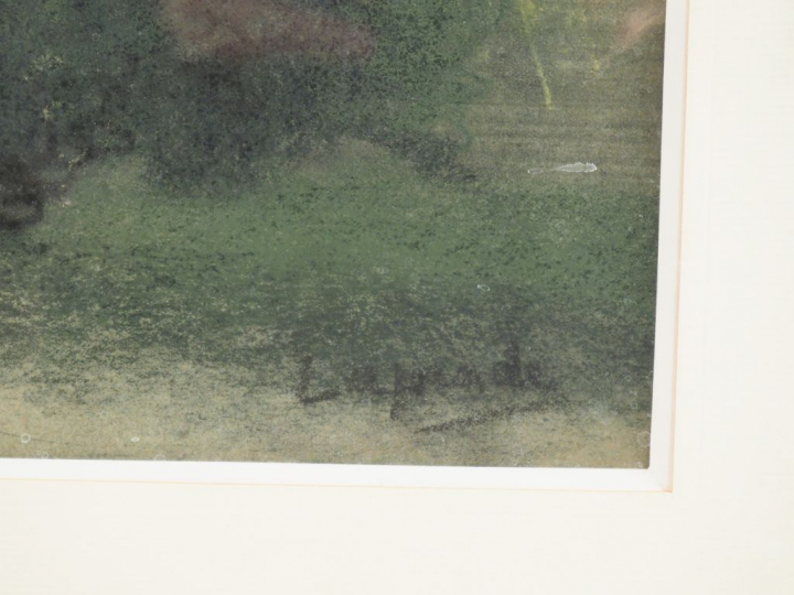 LAPRADE. "Le village vu du parc". Pastel, signé en bas à droite. Dim. 