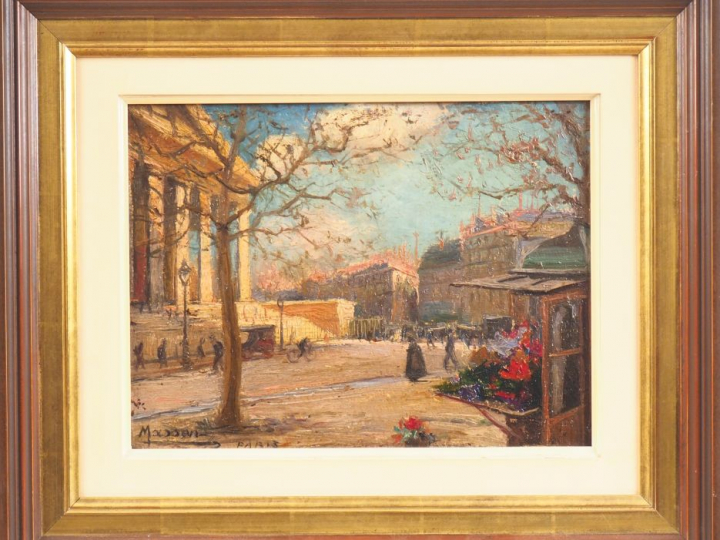 MASSON. "Paris, place de la Madeleine". Huile sur carton, signée en ba