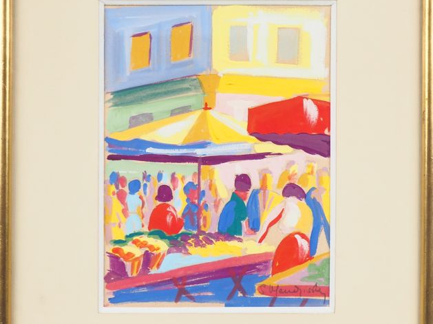 Serge MENDJISKY. "Le Marché". Gouache, signée en bas à droite. Dim. (à