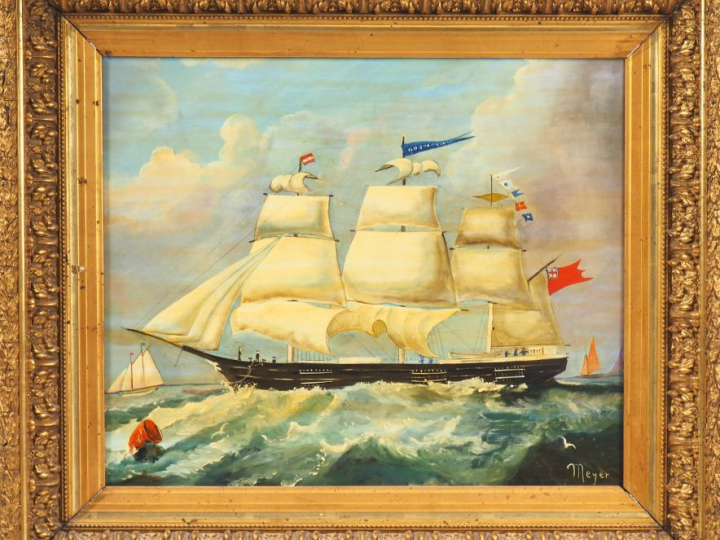MEYER. "Marine". Huile sur toile, signée en bas à droite. Dim. 47 x 55