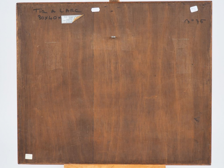 MICK MICHEYL. "Tir à l'arc". Tableau en acier, signé en bas à droite. 