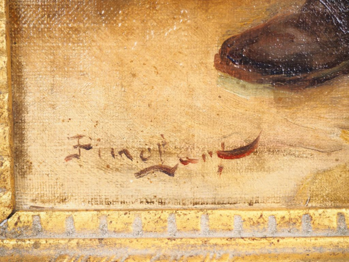Emile Auguste PINCHART. "Portrait d'oriental à la cigarette". Huile su