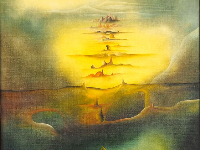 Philippe SIMON. "Paysage abstrait". Huile sur toile, signée en bas à g
