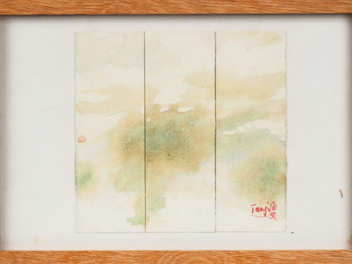 T'ANG HAYWEN. "Composition en tryptique. Aquarelle signée en bas à dro