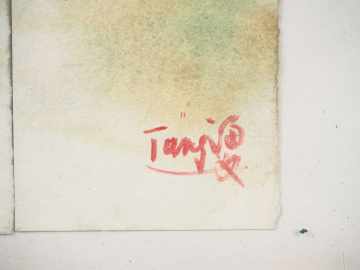 T'ANG HAYWEN. "Composition en tryptique. Aquarelle signée en bas à dro