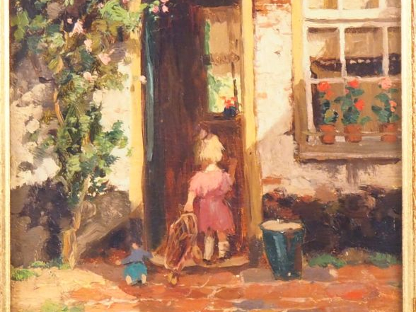 Adrie ZWART.   "Fillette au jardin" Huile sur toile, signée en bas à d