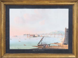Vente aux enchères Ecole Napolitaine XIXème. "Napoli dal castello del carmine". Gouache. 