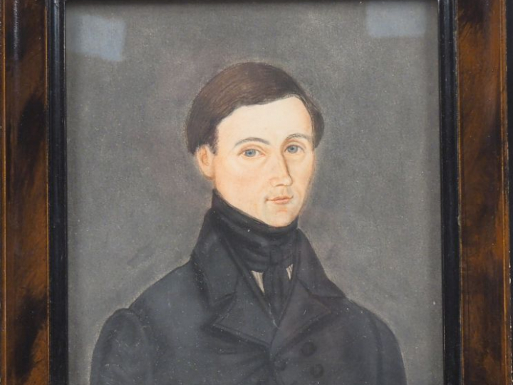 Ecole française XIXème. "Portrait  d'homme". Aquarelle. Dim. (à vue) :
